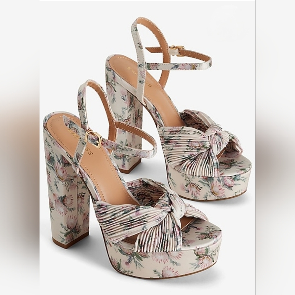 Express Floral Twist Strap Platform Heeled Sandals